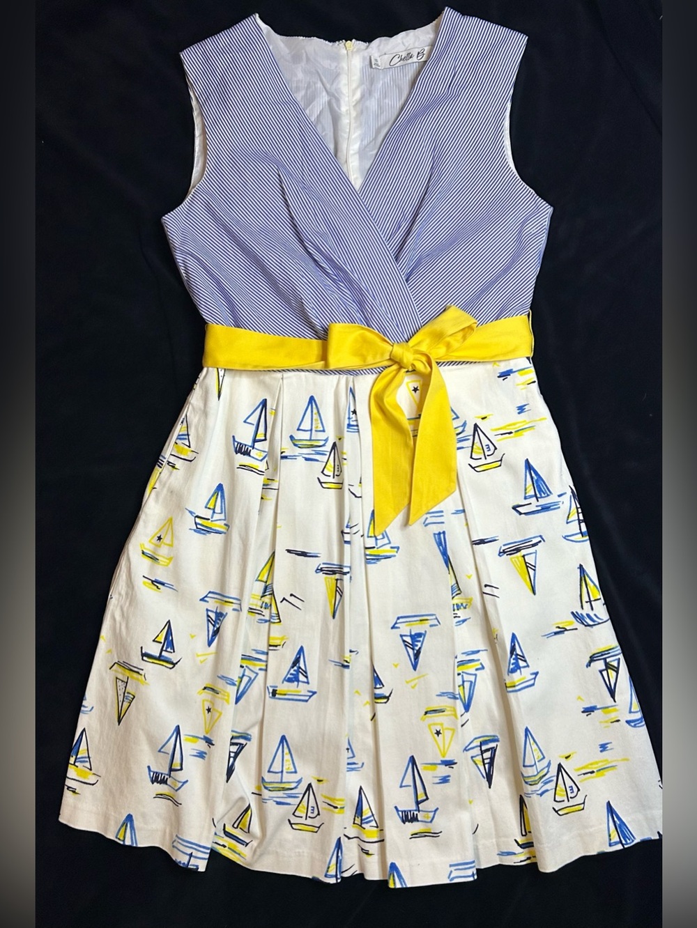 Chetta B Blue & Yellow Sailboat Fit-and-Flare Dress